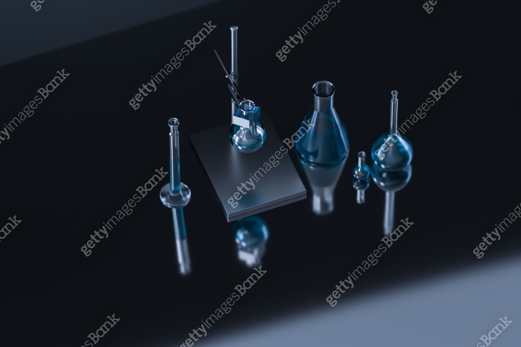 Chemical instruments and reagents in the lab, 3d rendering. 이미지 ...