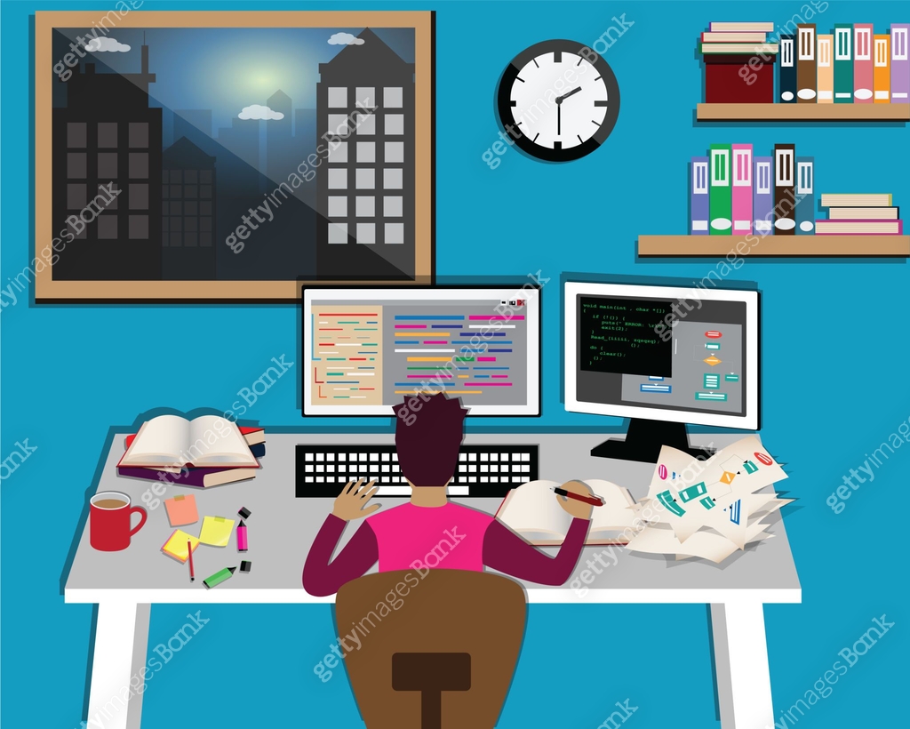Coding skills concept,A kid was learning coding skill at home - Vector ...