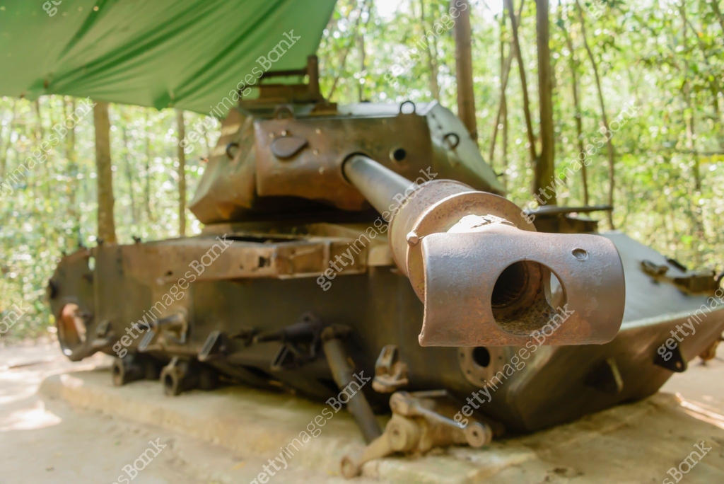 American M41 tank which was destroyed by a Viet Cong delay action mine ...