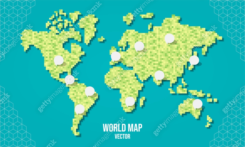 Green world pixel map with empty bubbles 이미지 (1165531638) - 게티이미지뱅크