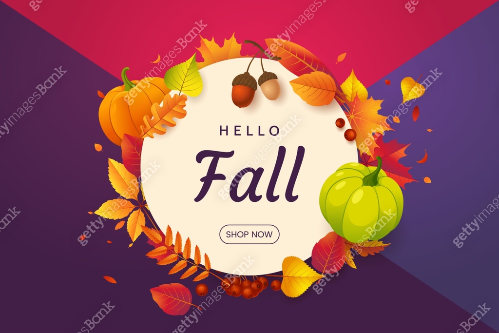 Fall banner design with colorful background of fallen red-orange leaves ...