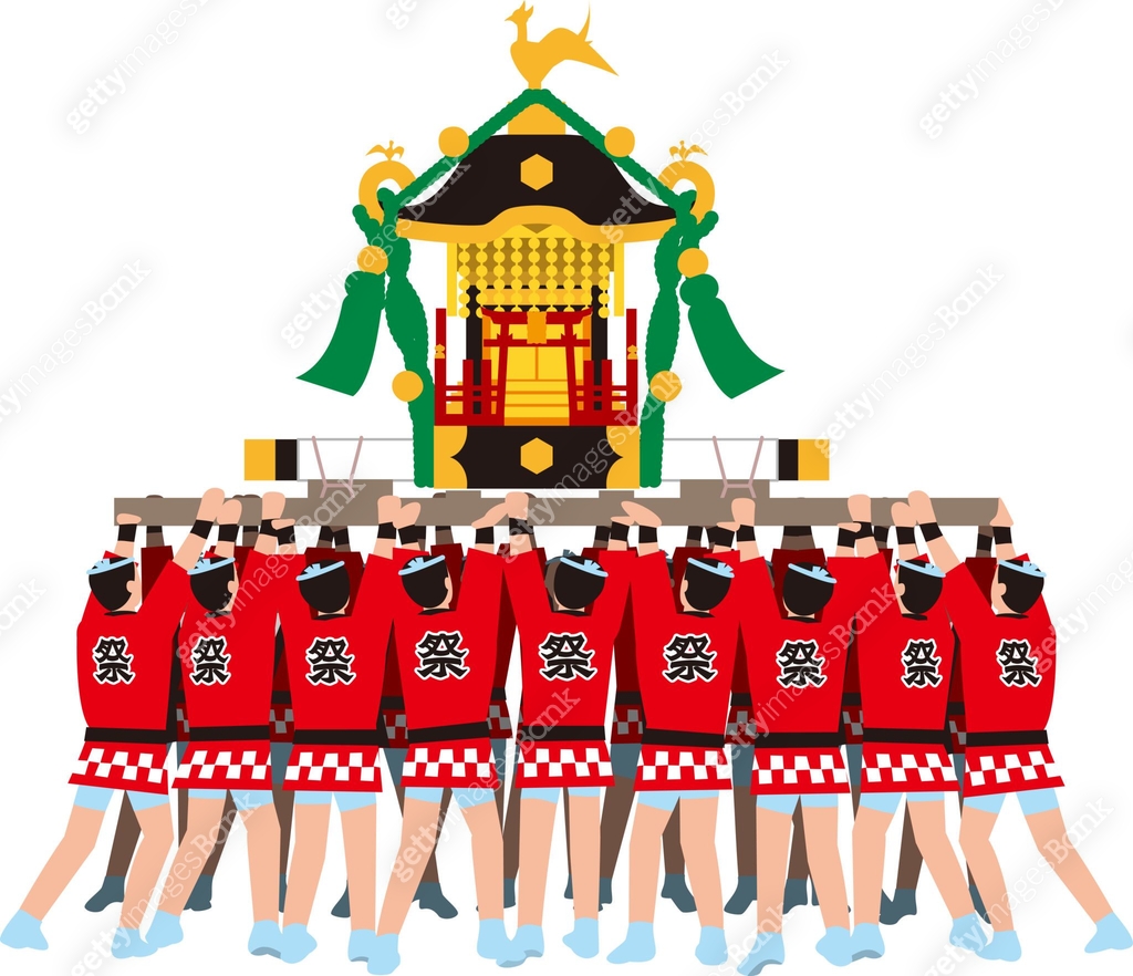The shrine and the people who carry it. Japanese traditional event ...