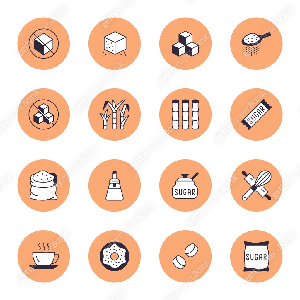 Sugar Chain Icon Sugar cane, cube flat line icons set. Sweetener, stevia, bakery ...
