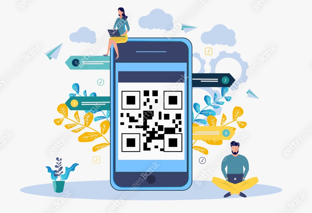 Scan Code Courfull Scan QR code. People scan the qr-code for payment through a smartphone ...