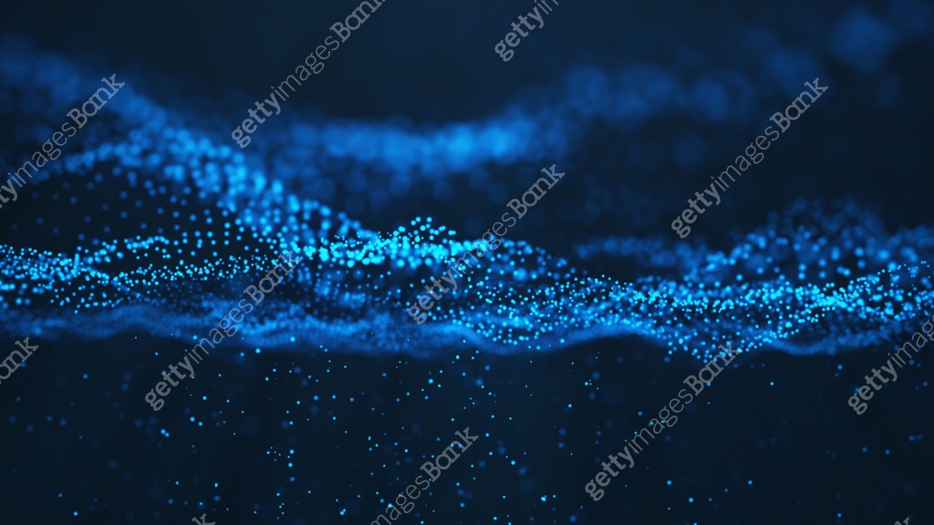 Abstract background of shining particles, digital wave, sparkling blue ...