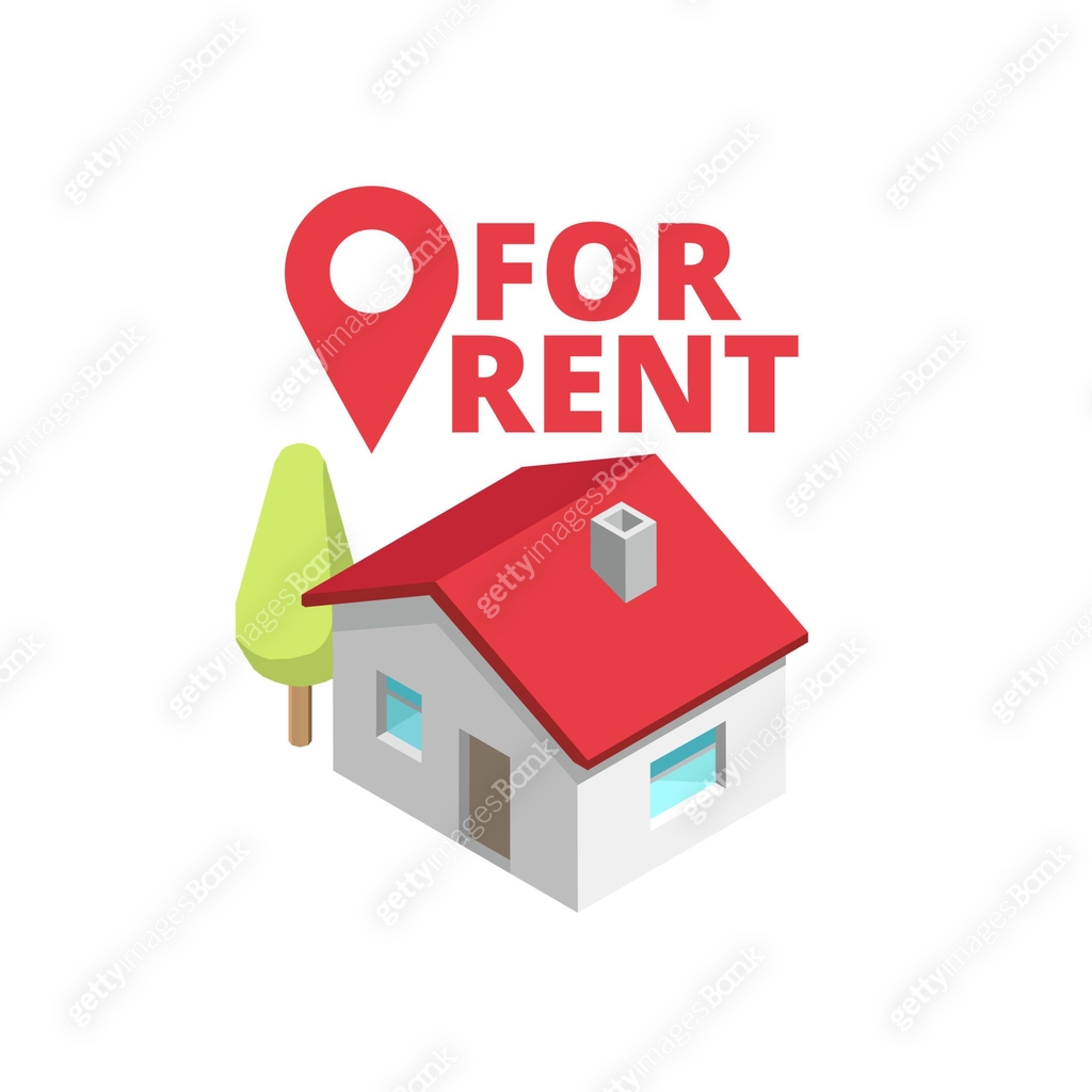 House for rent. Word headline and isometry building cottage. Text title ...