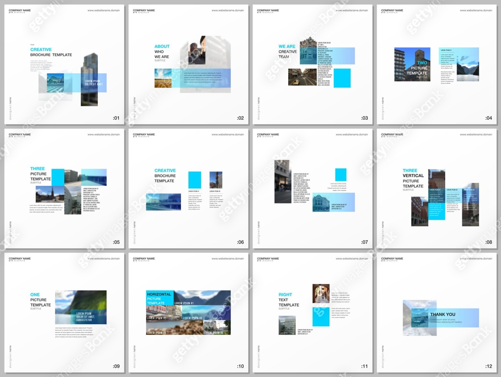 Minimal brochure templates with blue color rectangles, rectangular ...
