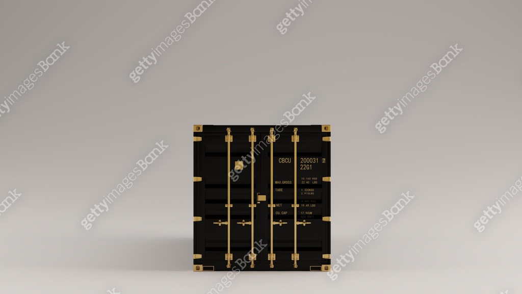 Black with Gold Detail Intermodal Cargo Container Front View 이미지 ...