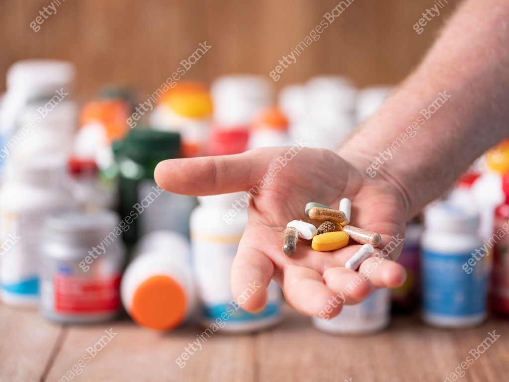 Many nutritional health supplements and vitamins in capsules and ...