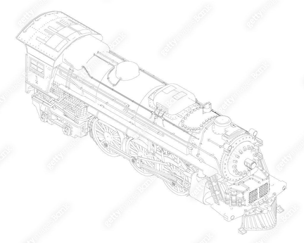 Detailed Train Refrence The contour of a detailed vintage train. View isometric. Vector ...