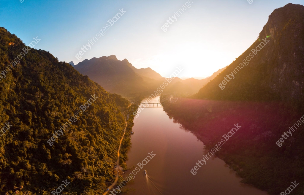 Aerial Panoramic Nam Ou River Nong Khiaw Muang Ngoi Laos Sunset aerial-panoramic-nam-ou-river-nong-khiaw-muang-ngoi-laos-sunset