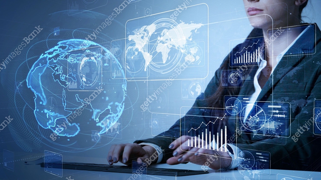 System engineering concept. GUI (Graphical User Interface). Woman ...