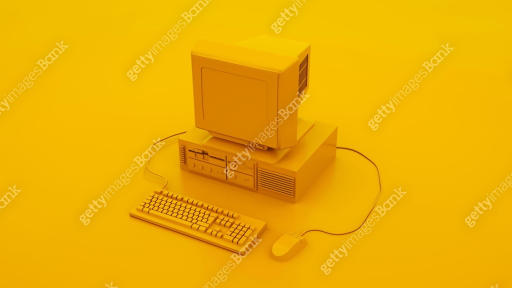 Yellow Vintage Computer Keyboard and Mouse. 3d illustration 이미지 ...