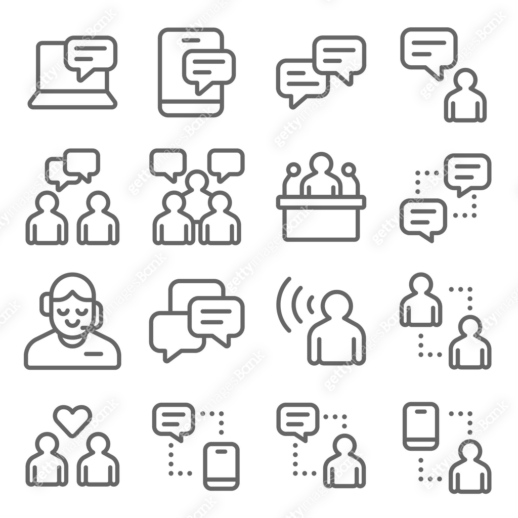 Event Message Listener Icon Communication Vector Line Icon Set. Contains such Icons as Message ...