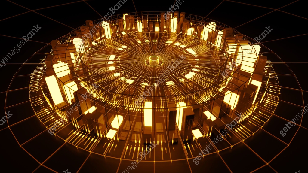 Circular structure with bright elements and lines. Centered composition ...