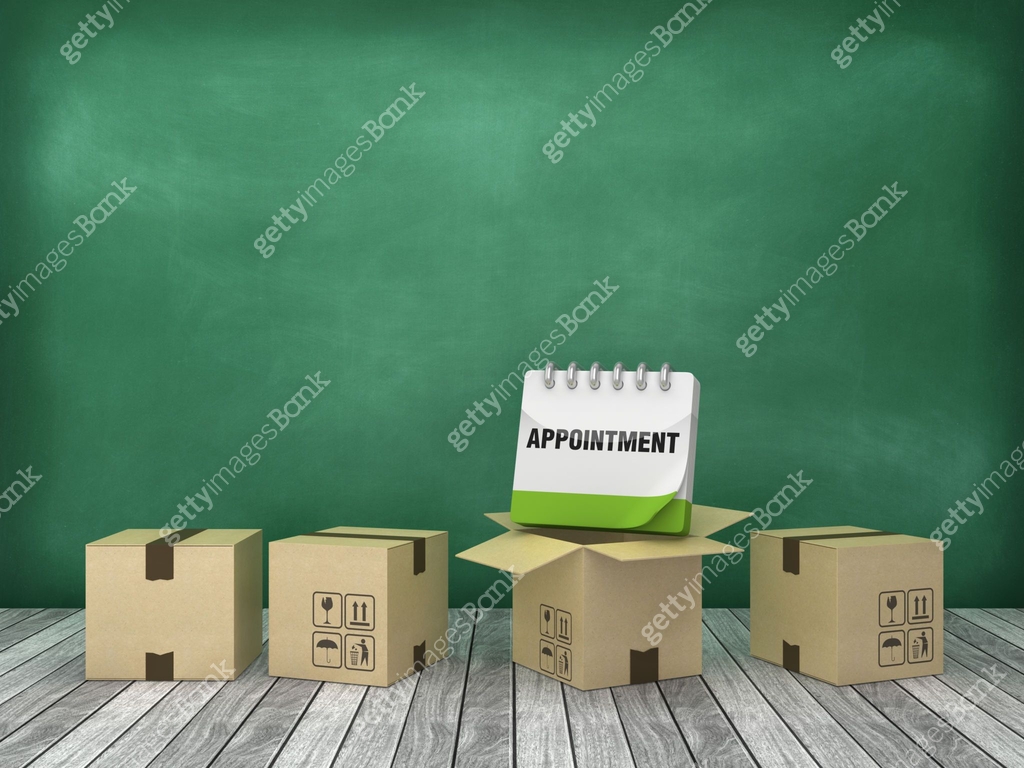 Cardboard Box with Appointment Calendar on Wood Floor - Chalkboard ...