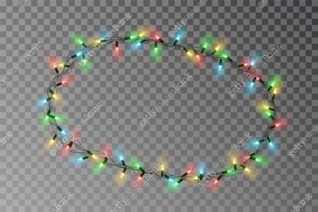 Christmas lights oval border vector, light string frame isolated on ...