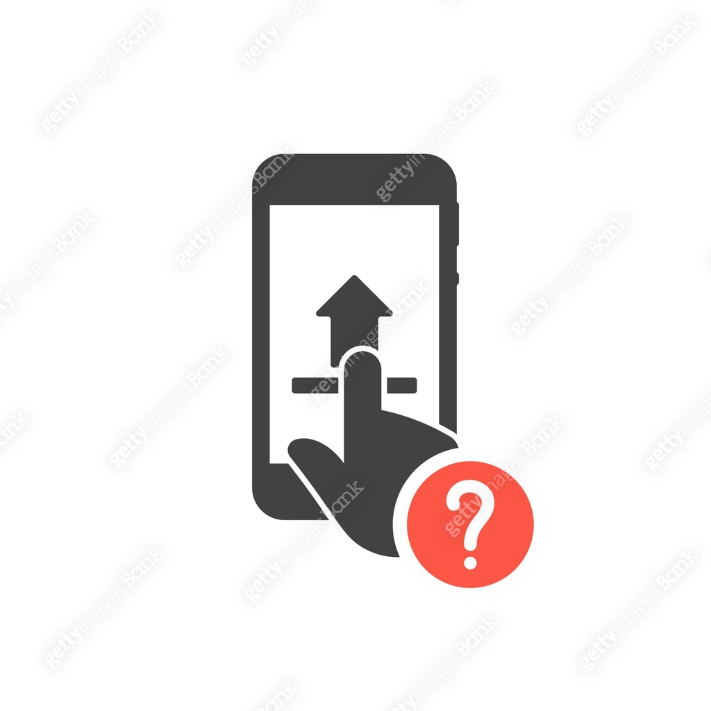 Smartphone upload icon with question mark, help, how to, info, query ...