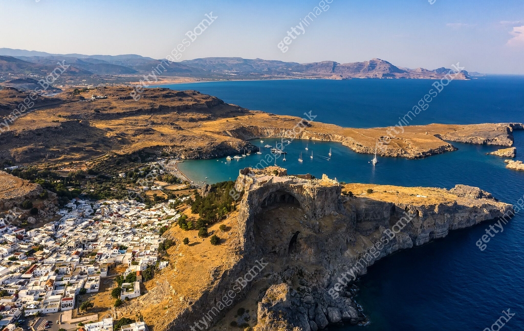 Aerial Birds Eye View Drone Photo Of Village Lindos Rhodes Island aerial-birds-eye-view-drone-photo-of-village-lindos-rhodes-island