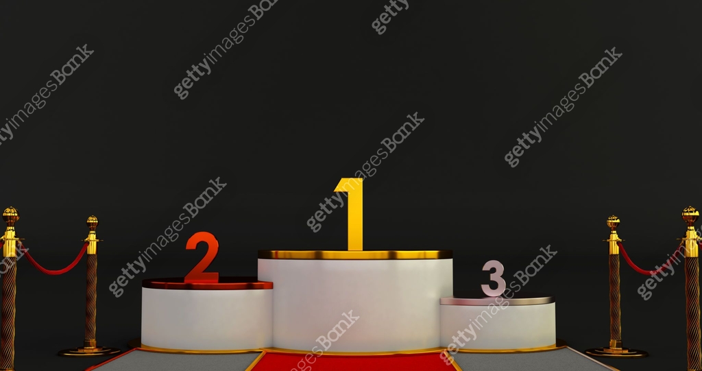 3D rendering of winners podium. Empty winners podium with first, second ...