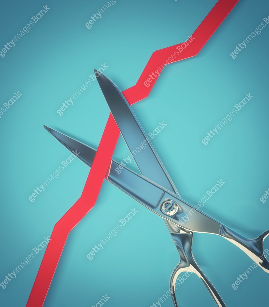 Scissors cutting a rising line graph - 3d illustration 이미지 (1185447709 ...