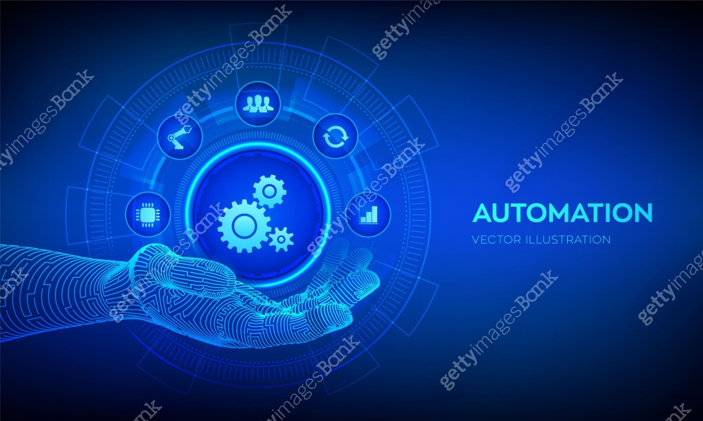 Automation Hand Icon IOT and Automation Software concept as an innovation, improving ...