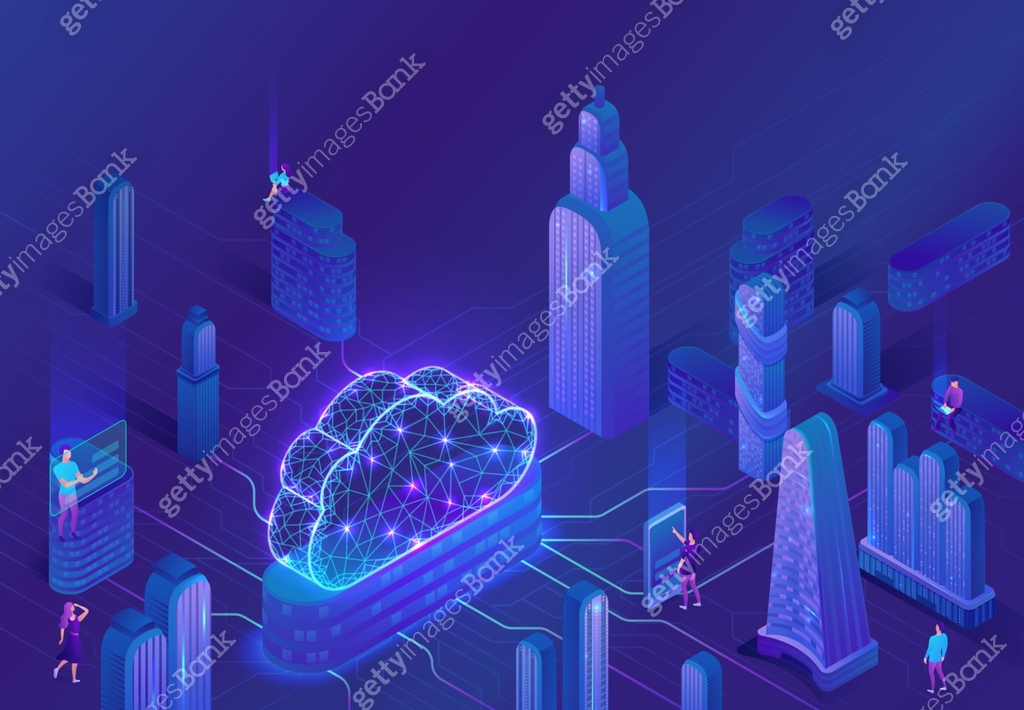 Cloud computing concept, server, smartphone, modem, tablet connected in ...