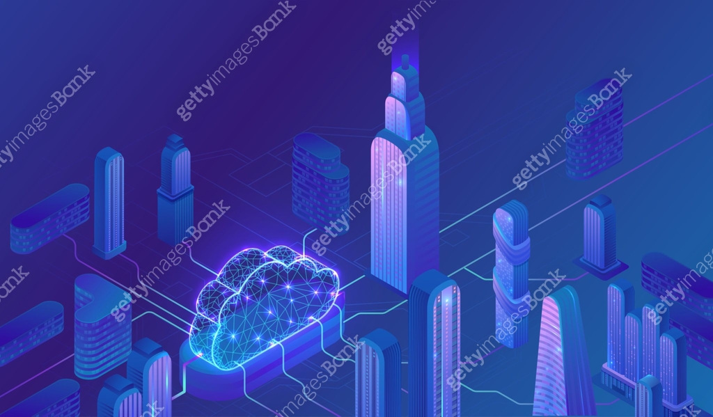 Cloud computing concept, server, smartphone, modem, tablet connected in ...