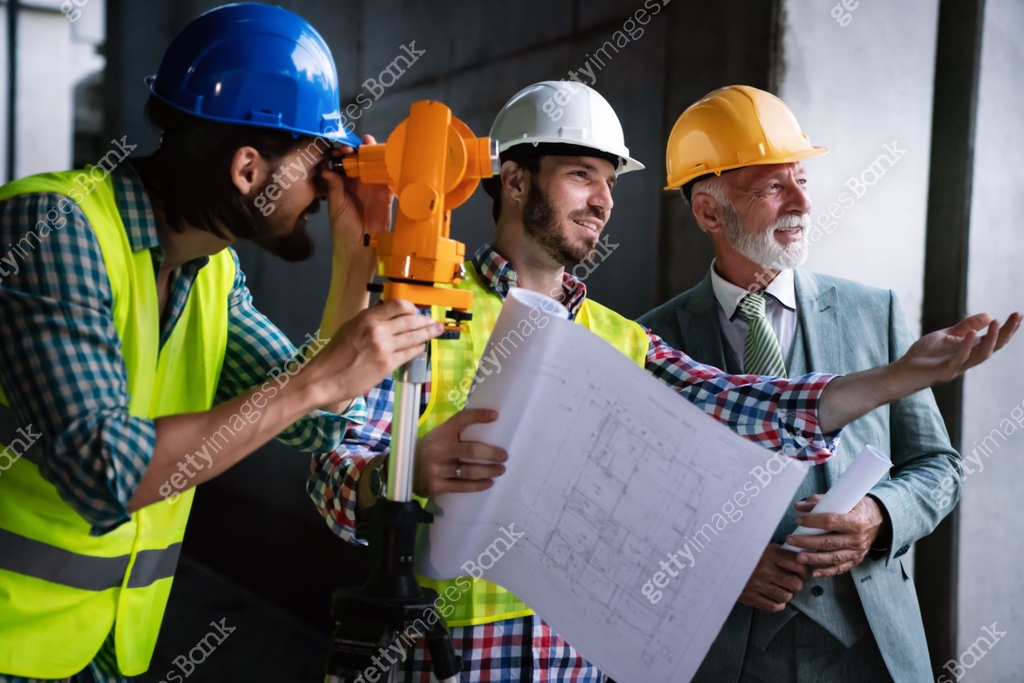 Engineer, contractor, architect teamwork. Construction people talking ...