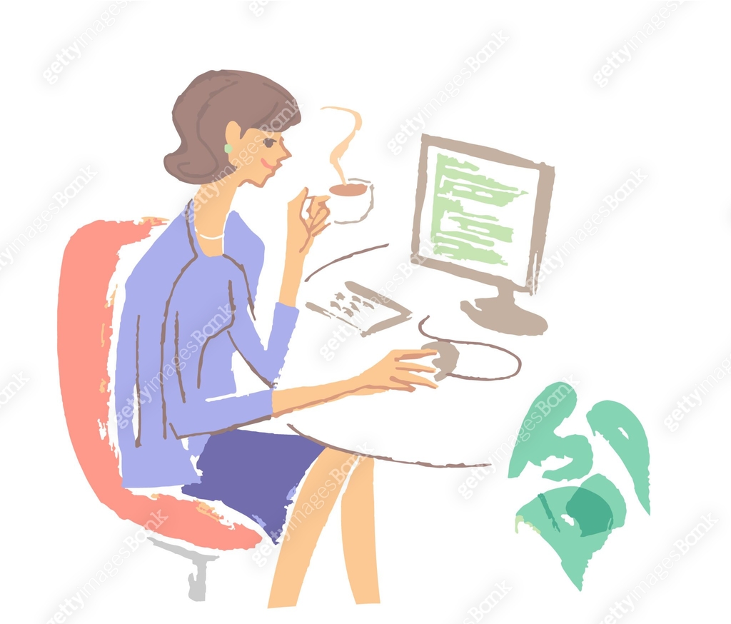 Computer Chair Drinking Tea A woman who operates a computer while drinking tea 이미지 (1193930855 ...