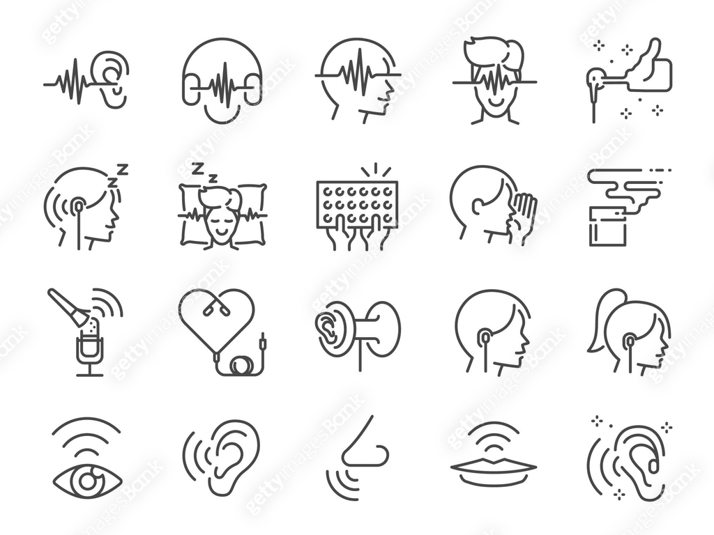 ASMR line icon set. Included icons as relax, relieve, sleep, sound ...