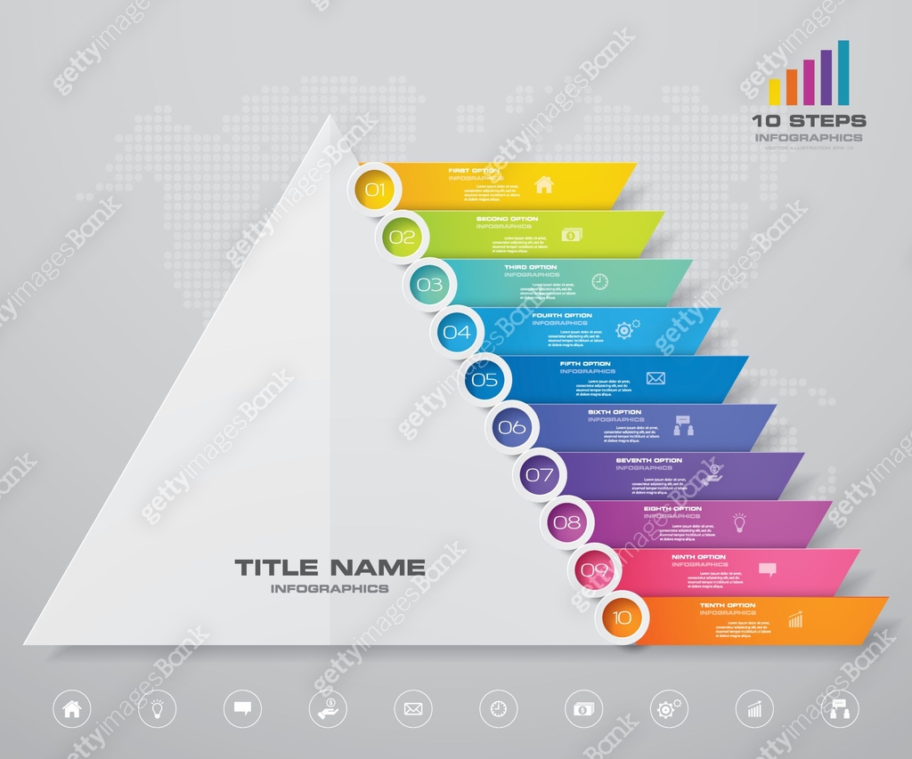 10 steps pyramid with free space for text on each level. infographics ...