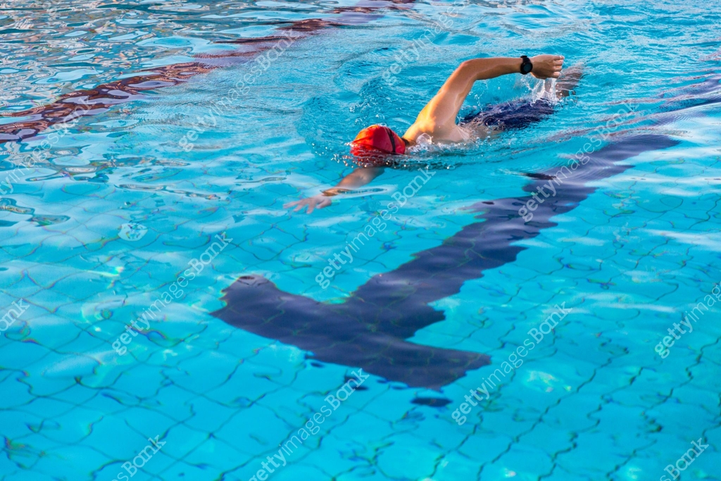 Swimming Pool Background - A male athlete swims in freestyle or front ...