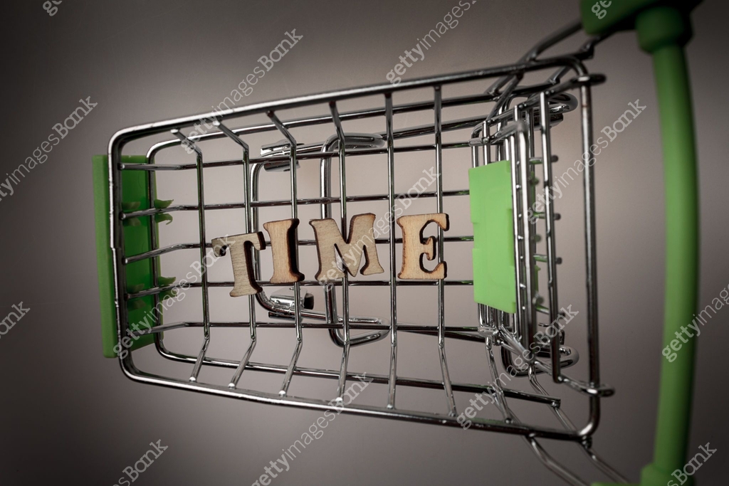 shopping cart with the inscription time lined with letters, the concept ...