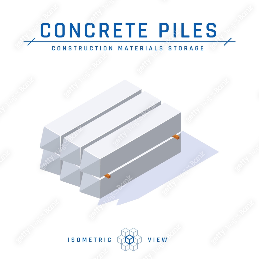 Isometric concrete piles in flat style, vector 이미지 (1202818627) 일러스트 ...