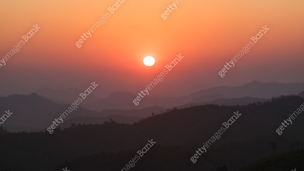 The sun rises and the sun sets at Pilok sub-district, Kanchanaburi ...