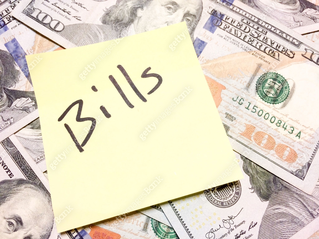 Cash Paper Note American cash money and yellow paper note with text Bills 이미지 ...