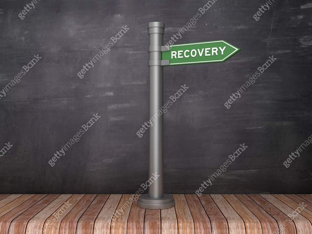 RECOVERY Directional Sign on Chalkboard - 3D Rendering 이미지 (1197349540 ...