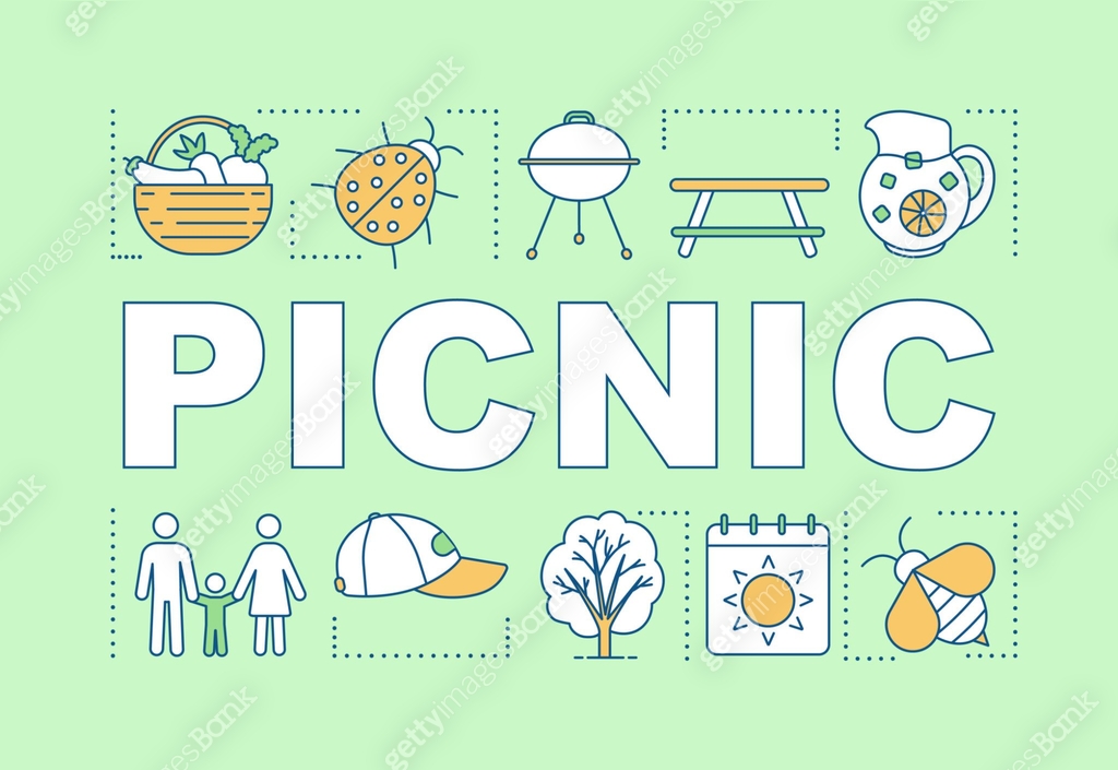 Picnic word concepts banner. Family activities with kids. Barbecue ...