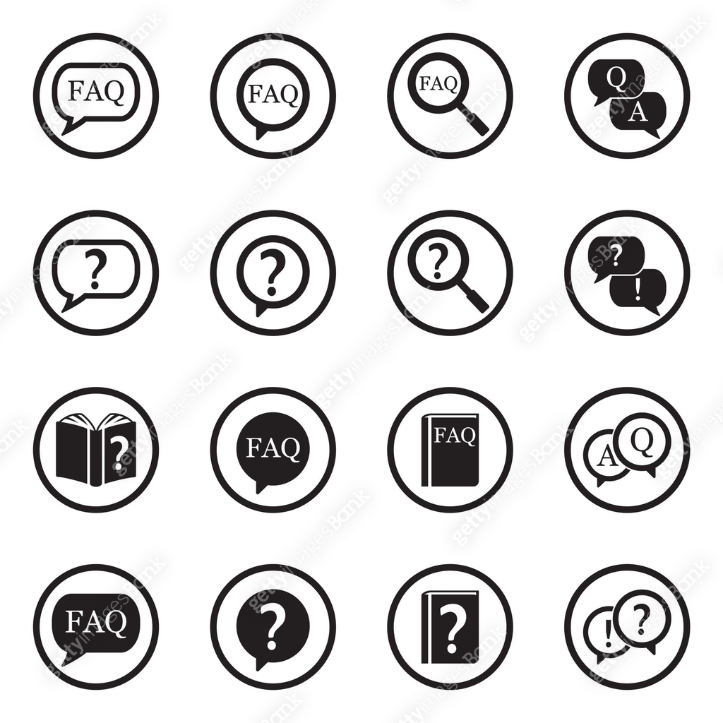 Faq Icons FAQ Icons. Black Flat Design In Circle. Vector Illustration. 이미지 ...