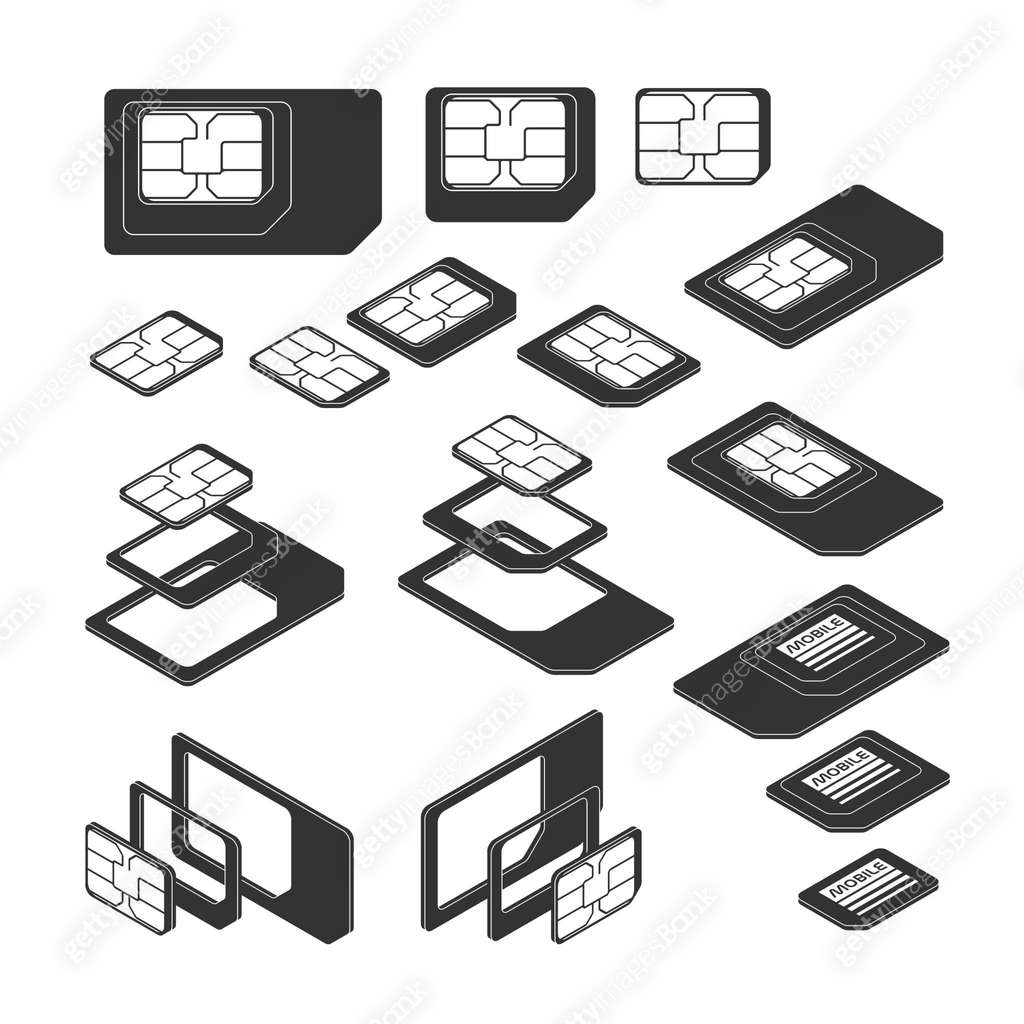 Three Types of SIM Card - Standard, Micro and Nano. Top and Isometric ...