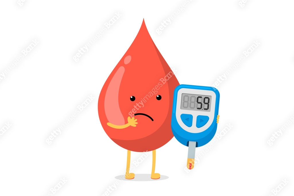 Cute cartoon doubt blood drop character with glucometer. Diabetic ...