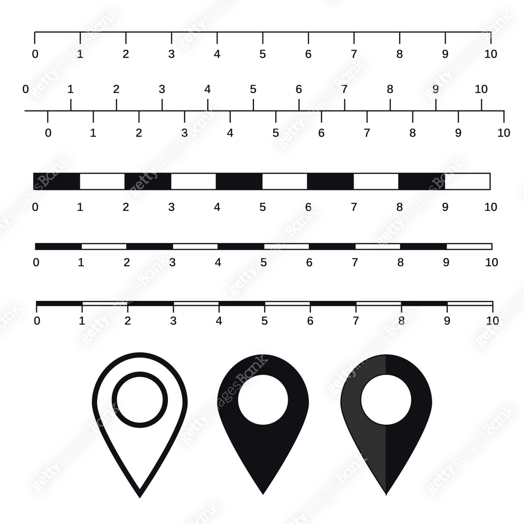 Map scales graphics for measuring distances. Scale measure map vector ...