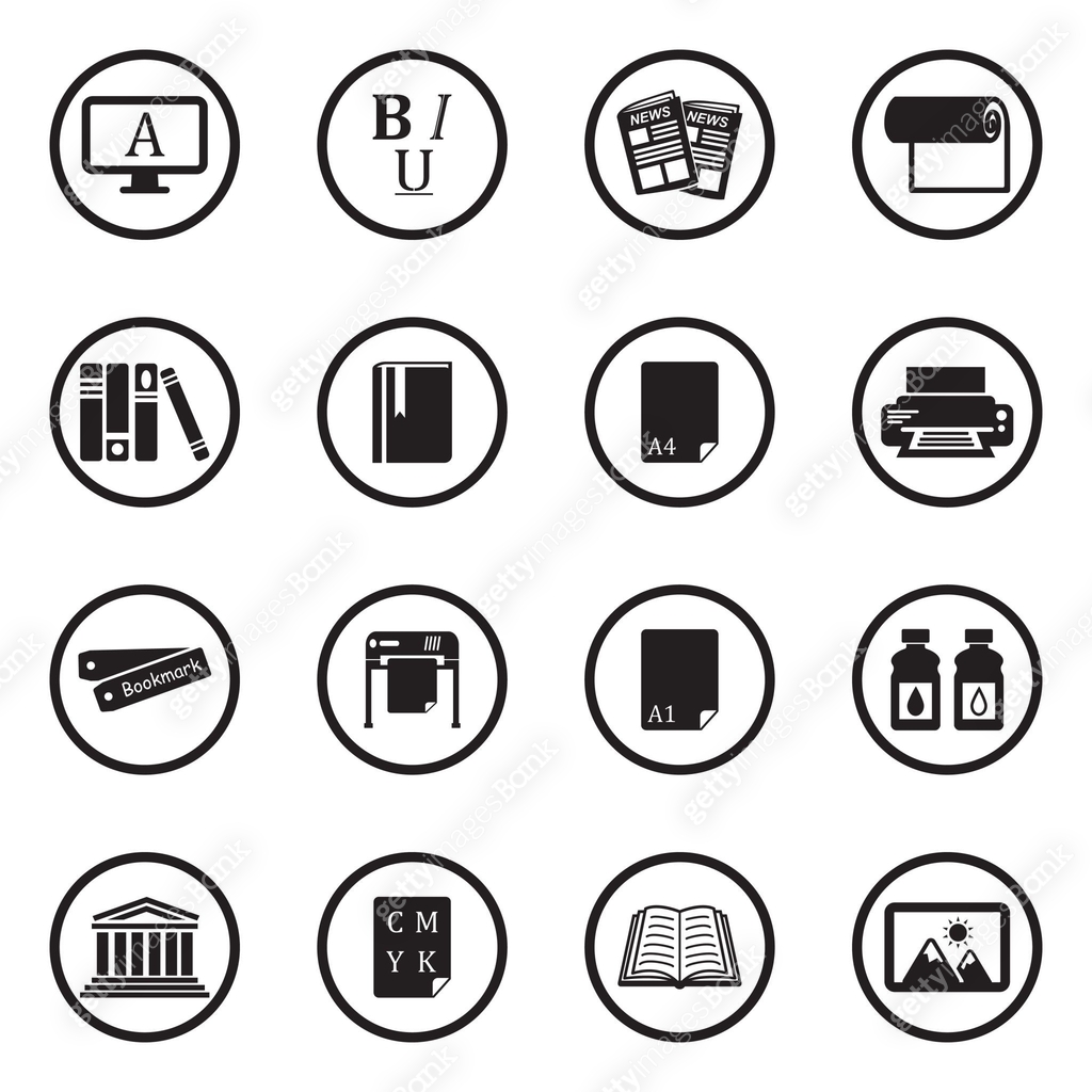 Publishing Icons. Black Flat Design In Circle. Vector Illustration. 이미지 ...