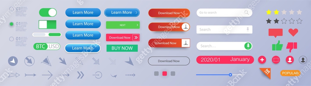 Navigation Buttons Color Set of vector modern material style buttons. Different gradient colors ...