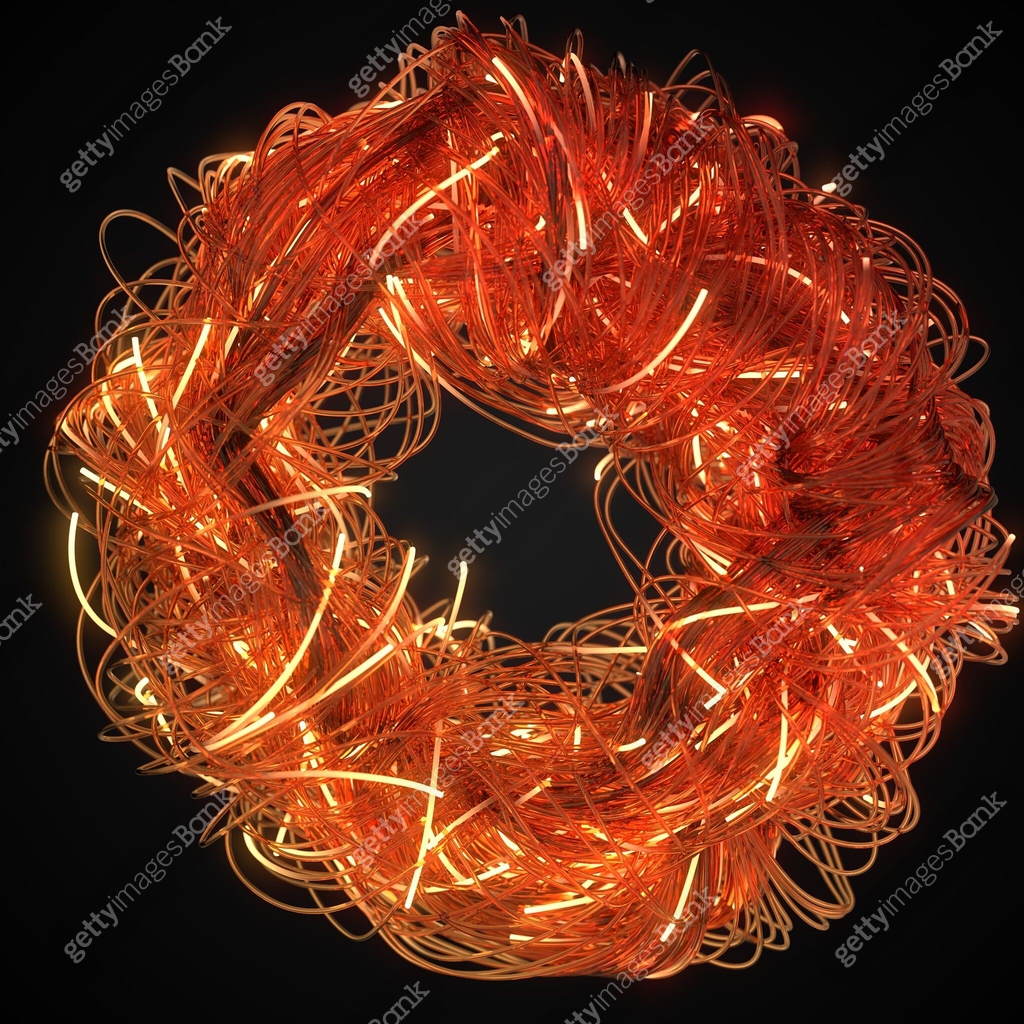 tangled fiber optic strings with glowing ends, 3D illustration 이미지 ...