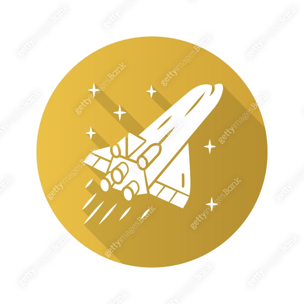 Interplanetary Icon Spaceship flat design long shadow glyph icon. Flying spacecraft ...