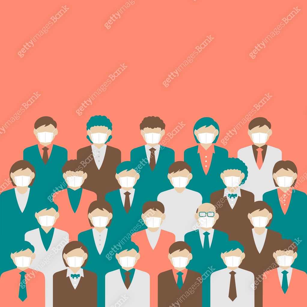 Faceless crowd wearing mask vector banner illustration / pandemic ...