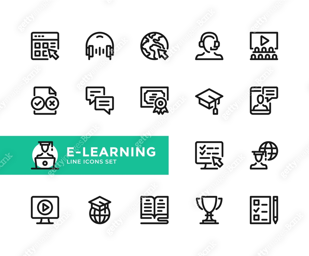 E-learning vector line icons. Simple set of outline symbols, linear ...