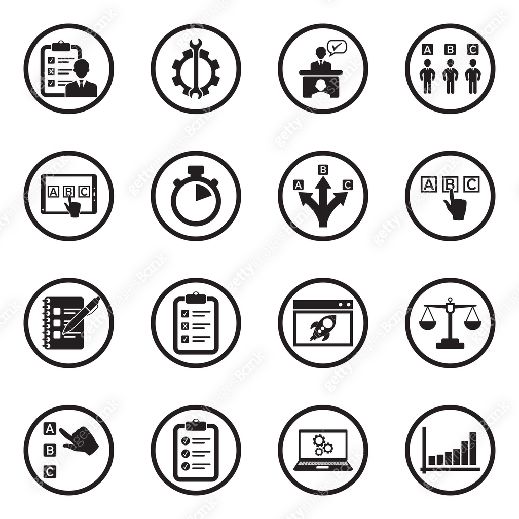 Testing Icons. Black Flat Design In Circle. Vector Illustration. 이미지 ...